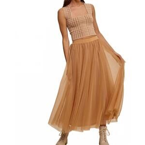 NEW LISTICLE heather layered tulle midi skirt in dusty peach